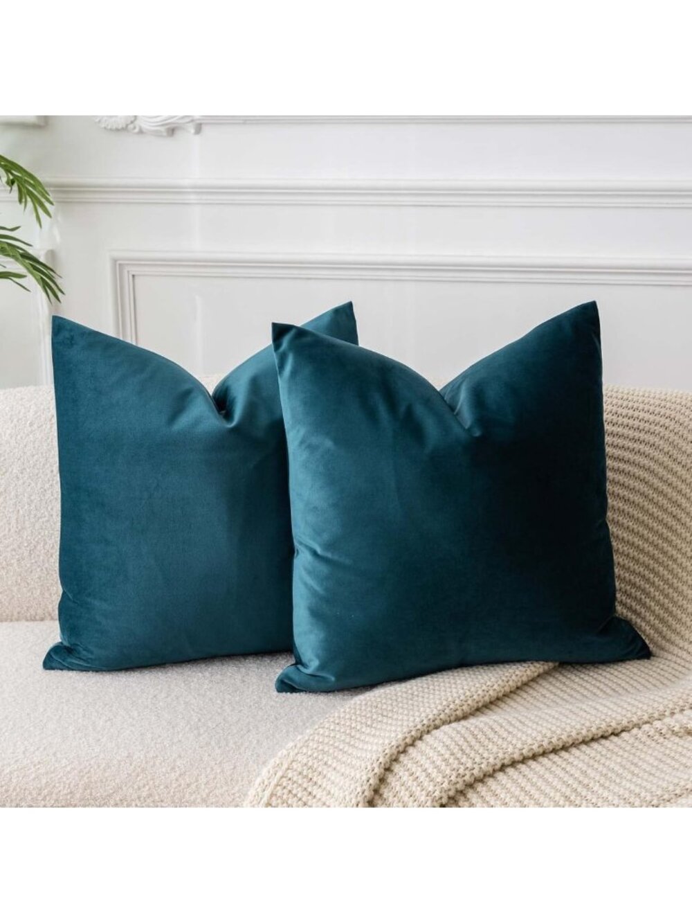 Set of 2 Decorative Velvet Throw Pillow Covers 20x20 - Peacock Blue Accent